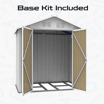 6 x 4 FT Outdoor Storage Metal Shed, Bike Garden Tool Shed with Slooping Roof, Lockable Doors and Aluminum Frames, Shed Easy to Assemble for Garden, Patio, Lawn, White+Black