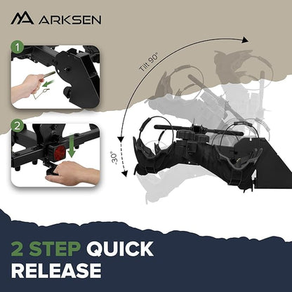 Arksen Electric Bike Rack Hitch, Foldable Quick Release Smart Tilting 2 Ebike Rack Platform Style Carrier w/Car Lock for Up to 5.5" Fat Tires for Car, SUV, Trucks - 170 lbs Heavy Weight Capacity