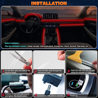 Interior Car LED Strip Lights with Wireless APP and Remote Control, RGB 5 in 1 Ambient Lighting Kits with 236 inches Fiber Optic, 16 Million Colors Car Neon Lights, Sync to Music