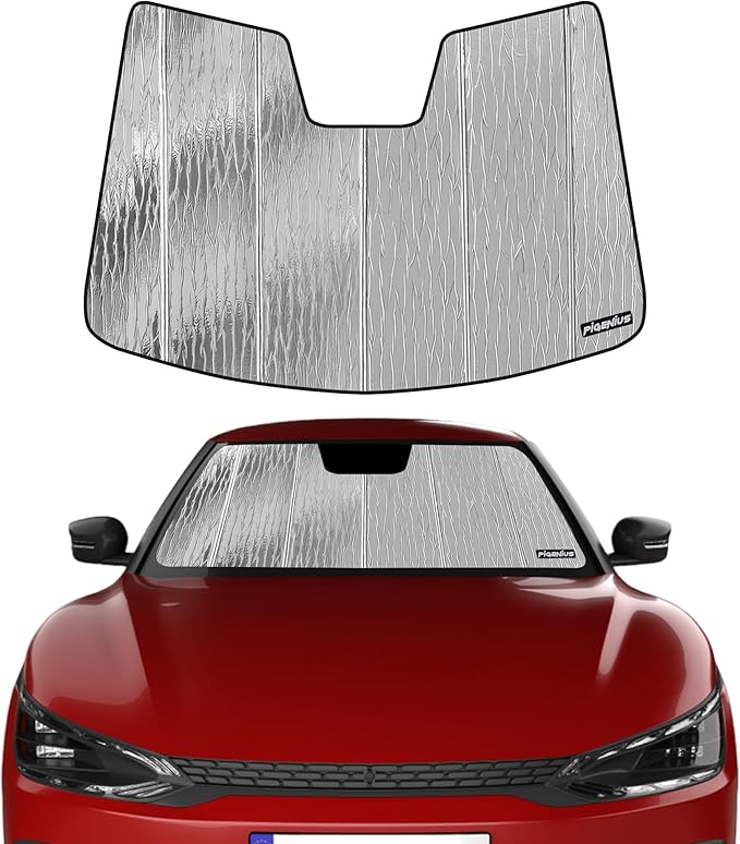 Windshield Sun Shade for Kia EV6 2022-2024,Front Window Sunshade Shield, 2-in-1 Reflective Sun Shade,Silver for Summer, Black for Winter