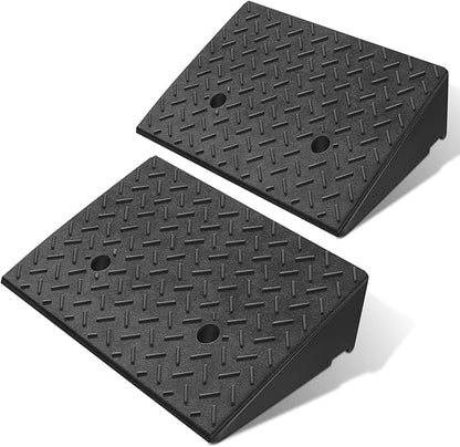 DNA MOTORING 2pcs 5.3" Rise Rubber Curb Ramp Heavy Duty Loading Driveway Ramp Threshold Ramp 19.5 in L x 13.6 in W x 5.3 in H for Loading Dock, Warehouse, Wheelchair, Motorcycles, Cars, TOOLS-00646