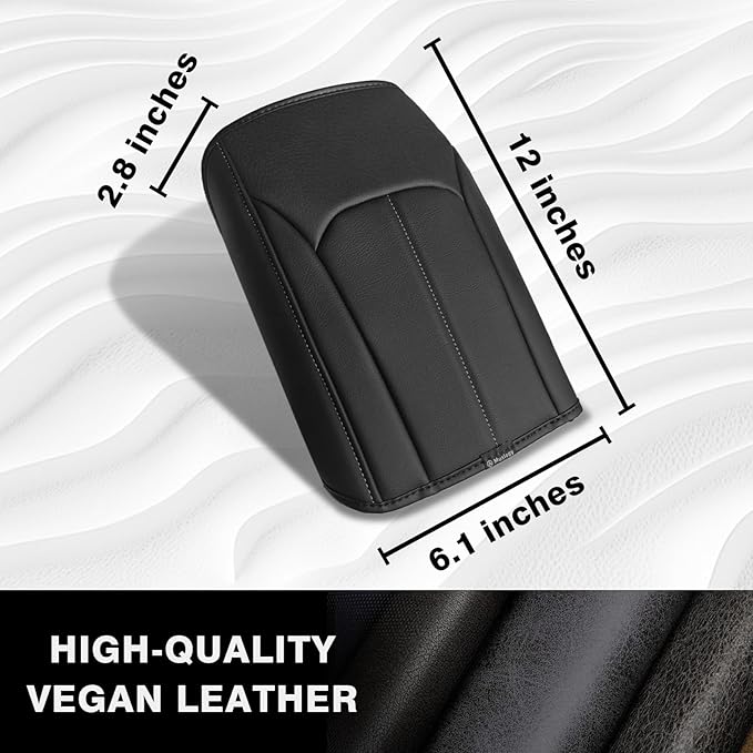 Muslogy Center Console Cover Compatible with Subaru Forester 2025 Accessories Armrest Cover Lid Cushion Protector Anti-Scratch Vegan Leather Extra Soft (Black/Gray Stitching)