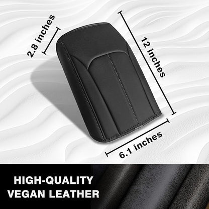 Muslogy Center Console Cover Compatible with Subaru Forester 2025 Accessories Armrest Cover Lid Cushion Protector Anti-Scratch Vegan Leather Extra Soft (Black/Gray Stitching)