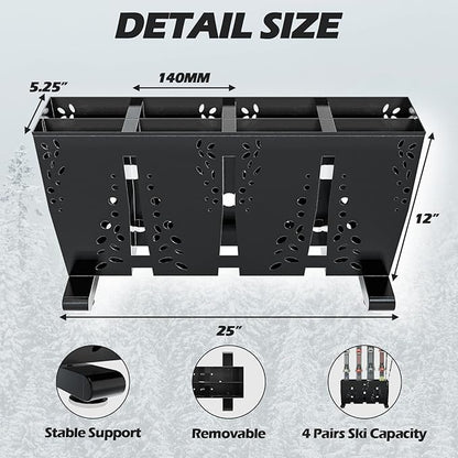 Heavy Duty Metal Ski Storage Rack, 4 Pair Freestanding Steel Ski Holder, Floor Stand Ski Organizer Rack, Snowboard Floor Stand Organizer for Garage and Home