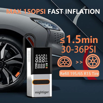 Tire Inflator Portable Air Compressor Cordless Mini Automatic Air Pump with Digital Pressure Gauge 150PSI 3X Fast Inflation and Auto Shutoff SOS Light Tires Pump for Car Motorcycle