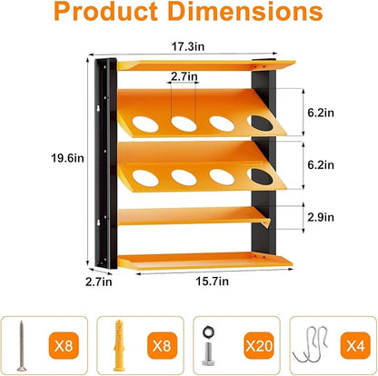 Spray Can Holder, Wall Mount Spray Paint Can Holder, Spray Can Rack with 8 Can Holes & 2 Shelf, Heavy Duty Paint Bottle Organizer for Garage, Home, Shop