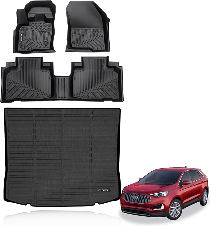 KELCSEECS® Floor Mats & Cargo Liner Custom for Ford Edge 2015-2024 & Ford Edge ST 2019-2024 All Weather Protection TPE Floor Liners Front& Rear Row Full Set Accessories Black