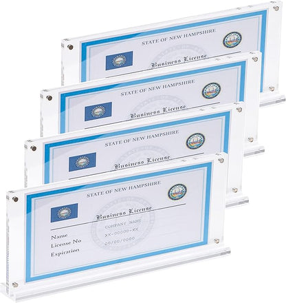 IEEK 4 Pack of Acrylic Business License Frame for 4x9 Business License Certificate Desk/Table Top Display,Clear Certificate Holder Panoramic Photograph Picture Frame,4x10 Inch