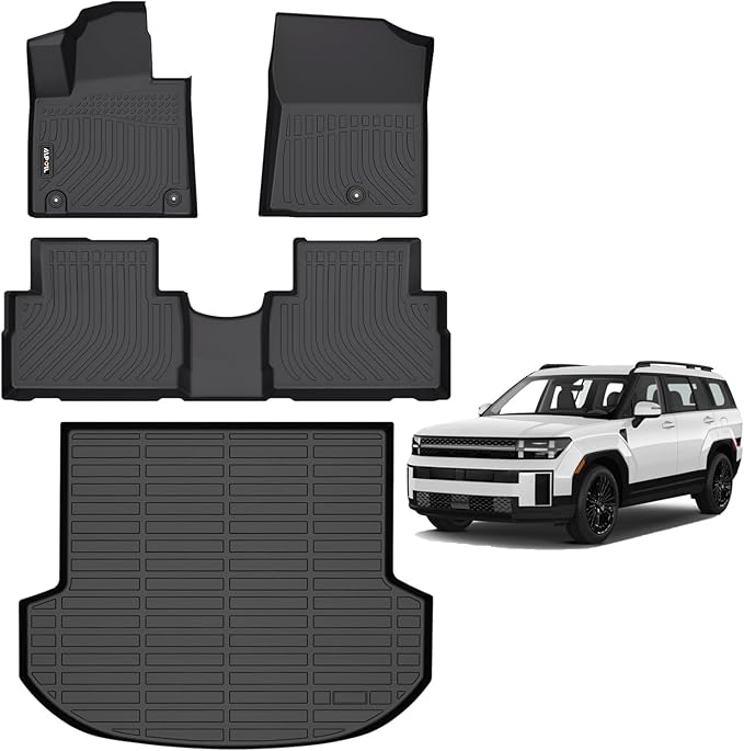 AIPOIL® Floor Mats & Cargo Liner Set for 2021-2023 Hyundai Santa FE All Weather Protection TPE Anti-Slip Automotive Full Set Custom Car Mats Accessories - Black