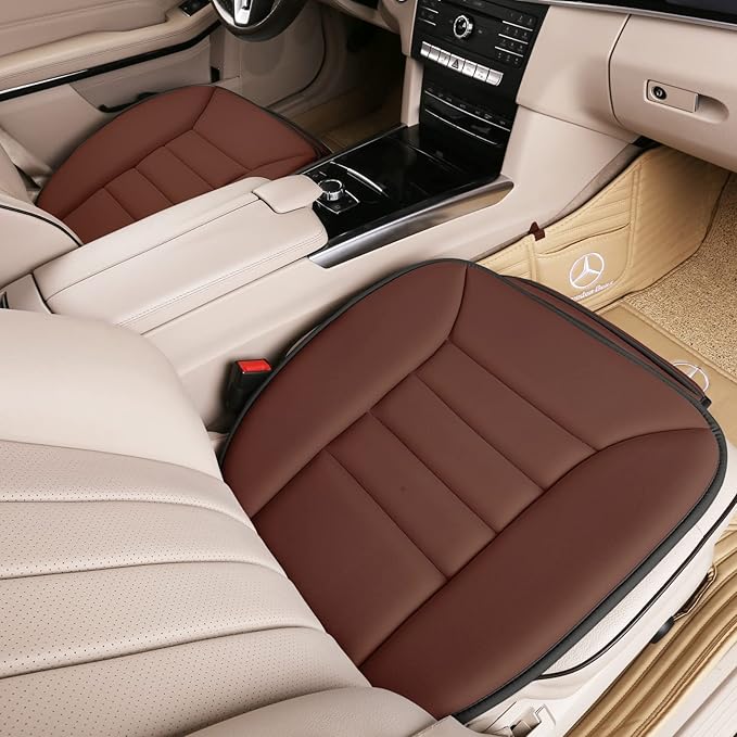 Premium Car Seat Cushion, Driver Cushion with Comfort Memory Foam & Non-Slip Rubber Bottom, Car Seat Pad Works with 95% of Vehicles and Office Chair or Home (Brown)
