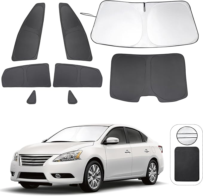 TINGLU Window Shades for Nissan Sentra 2014 2015 2016 2017 2018 2019 Accessories Car Side Full Windows Rear Triangular Windshield Sun Shade Sun UV Rays Privacy Protection for Camping Napping 8PCS