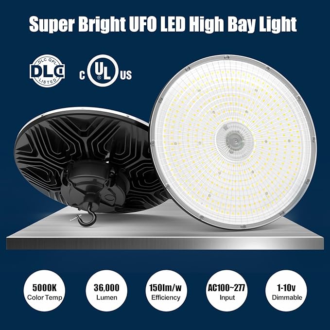 BBESTLED 9 Pack LED High Bay Lights 240W 33,600LM 5000K, Dimmable UFO LED High Bay Shop Light, UL DLC Listed, IP65 Waterproof Commercial Warehouse Lights for Gyms Garage Workshop Barn Factory