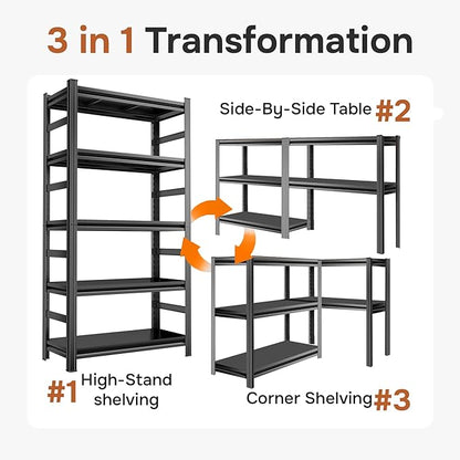3000LBS Wire Shelving Unit, 5 Tier Adjustable Metal Storage Shelves for Kitchen Pantry Office Steel Organizer Wire Rack for Narrow Space College Dorm School, 15.7" D x 35.4" W x 72" H, Black