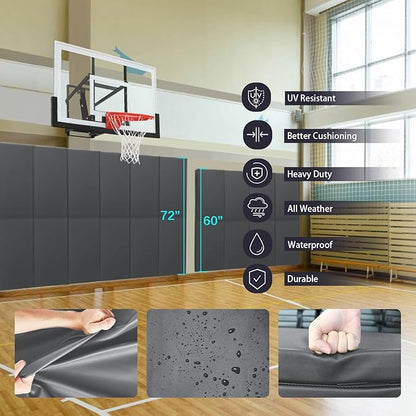 PROGOAL 60"/72" High Gym Wall Padding 2"/4" Thick Foam Basketball Court Wall Mount Protector for Garage Taekwondo Babyroom - Durable Waterproof Anti-Cushion
