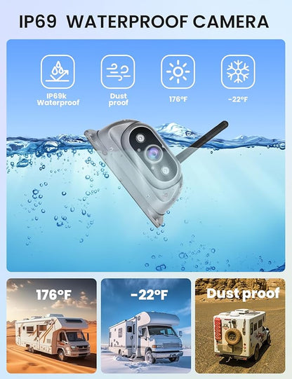 Vehicle Wireless Backup Camera with High Performance 6.86 Inch Touch Monitor 1080P 2 Rear View Cameras with IR Night Vision 4 Channels IP69K Waterproof Reverse Camera for Truck Trailer Camper Tractor