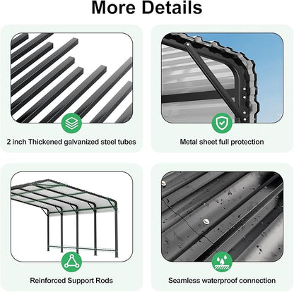 20x20 FT Metal Carport with Heavy Duty Carport Canopy, Car Port with Reinforced Base and Five Canopy Beams, Car Garage Shelter for Car, Boats and Truck