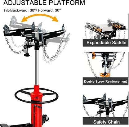 Transmission Jack 1660 lbs/ 0.75 Ton Capacity Hydraulic Telescopic Transmission Jack 34" - 68" Adjustable Height Telescoping Transmission Hydraulic with 360° Swivel Wheels Lift Hoist