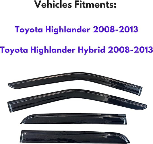 KPY Window Visor Compatible with Toyota Highlander & Highlander Hybrid 2008-2013, 4PC Rain Guard Side Window Vent Deflectors Tape-On Mugen Style, 2008 2009 2010 2011 2012 2013
