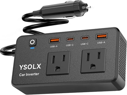 300W Car Power Inverter - YSOLX Dual DC 12V to 110V AC Car Outlet Adapter to Wall Plug, 24W Fast Charging USB-C&USB-A, Portable Charger Converter with for Laptops, Phones