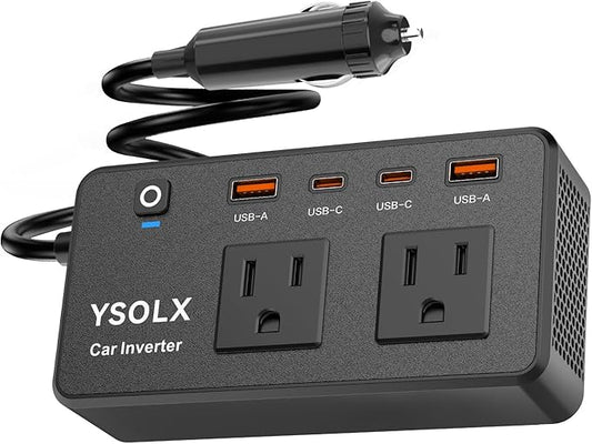 300W Car Power Inverter - YSOLX Dual DC 12V to 110V AC Car Outlet Adapter to Wall Plug, 24W Fast Charging USB-C&USB-A, Portable Charger Converter with for Laptops, Phones