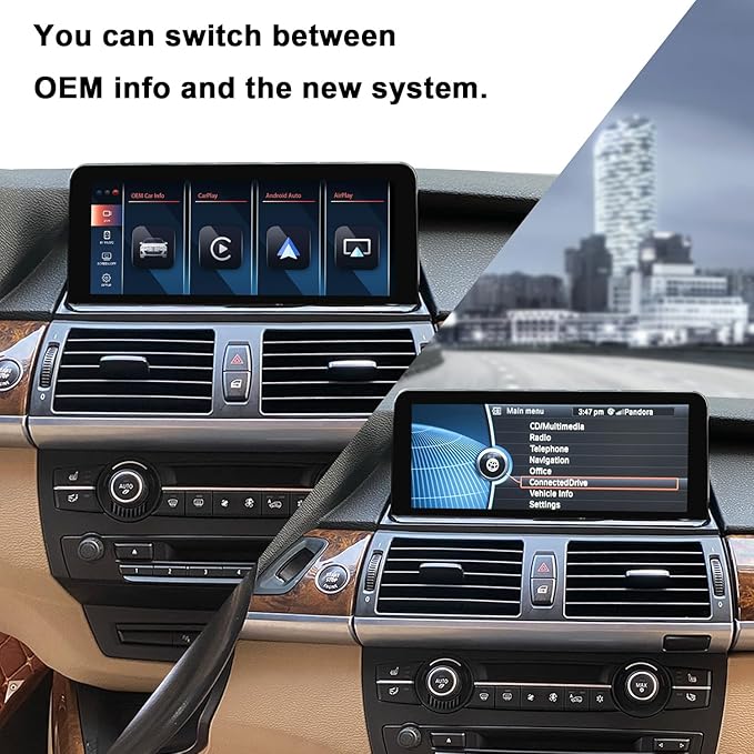 PEMP Linux Vertical Screen E70 E71 CIC Wired and Wireless CarPlay Retrofit Android Auto, 1920 x 720 Display Mirror Link Car Radio Bluetooth Video Player Screen for BMW X5 X6 (2010-2012)