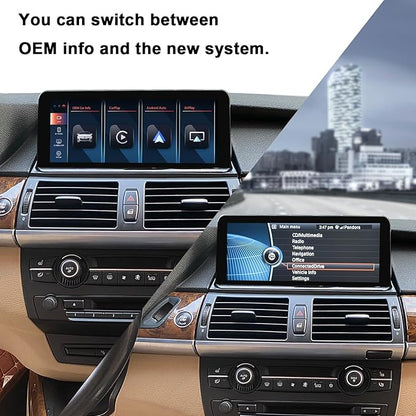 PEMP Linux Vertical Screen E70 E71 CIC Wired and Wireless CarPlay Retrofit Android Auto, 1920 x 720 Display Mirror Link Car Radio Bluetooth Video Player Screen for BMW X5 X6 (2010-2012)