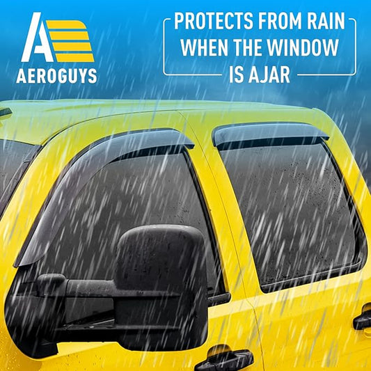Extra Durable Window Deflectors Tape-On Window Visors Rain Guards Fit for Chevrolet (Chevy) Silverado 1500 2007-2013 Crew Cab, Sun Visors, Wind Vent for Shades, Exterior Car Accessories - 4pcs. AG0012