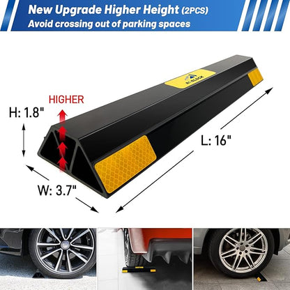 ROBLOCK 16" Heavy Duty Parking Aid with 1.8 Inch Higher Design, Car Parking Stopper for Garage 2 PCS, Parking Aids Protects Car, Parking Gadgets Easy to Install 2 Packs, 16" L x 3.7" W x 1.8" H
