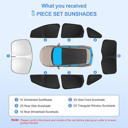 8pcs Car Window Shades for 2013-2019 Ford Escape Accessories,Windshield Side Rear Full Sunshade,Sun Visor UV Blocking, Privacy Protection and Blackout for Camping Outdoor