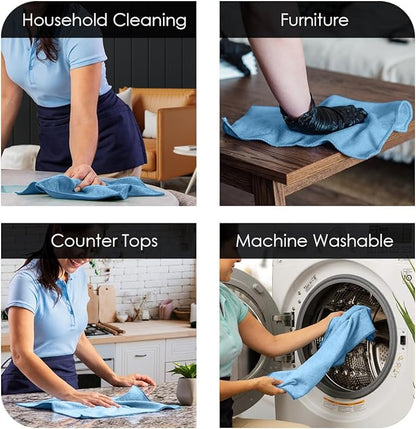 Avalon Towels Microfiber Cleaning Cloths (Value Pack of 48) Size 16" x 16", Highly Absorbent Cleaning Rags, Lint Free Cleaning Towels, Reusable and Washable, Microfiber Towels for Cars (Blue)