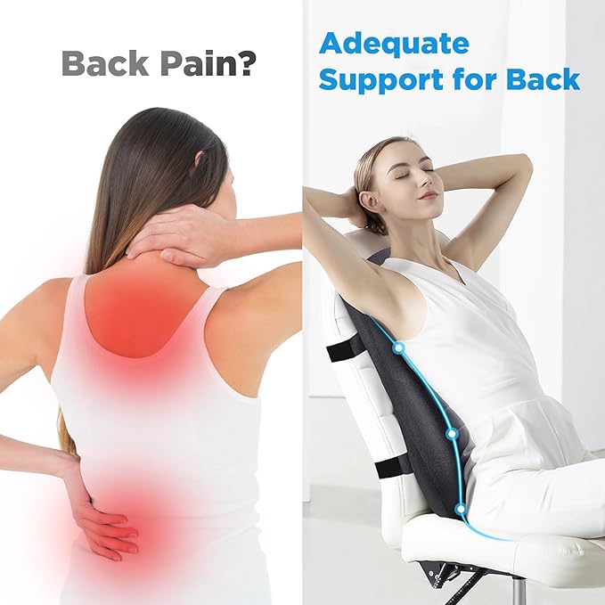 Teemour High Back Support Pillow for Office Chair, Fully Support Entire Back Cushion Pain Relief Promotes Posture- Memory Foam Lumbar Support Pillow for Offfice Chair, Desk, Gaming Chair