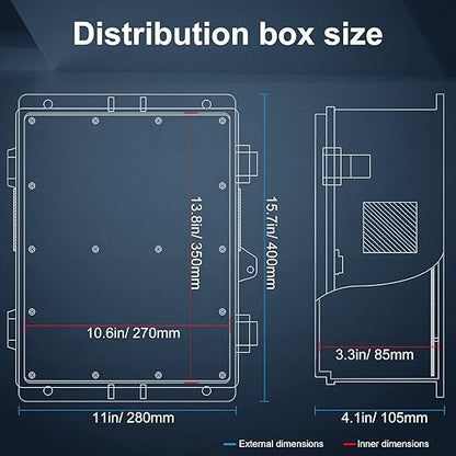 Outdoor Electrical Junction Box with High Power Outlet, ABS Water Resistant Enclosure with Internal Mounting Panel & Hinged Cover (16" H* 12" L* 4" W)