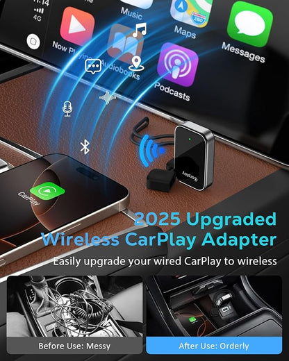Wireless CarPlay Adapter for Apple iPhone - 2025 Wired Car Play to Wireless Dongle, USB-A/C Plug & Play, Stable Bluetooth CarPlay Adapter Only for iPhone iOS 10+ & Cars with Factory Wired Car Play