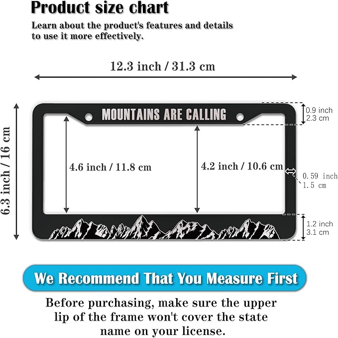 License Plate Frames Black and White License Plate Frame Holder Mountains are Calling for Overlanding Aluminum Metal Car Accessory 2 Pack with Screw Covers Set
