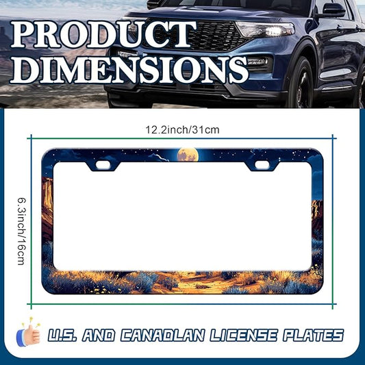 Moon License Plate Frames - 2 Pack Starry Sky Moonlight Stainless Steel License Plate Holder,Rust-Proof Waterproof Car Decorative Tag Frame with Screws Fasteners Caps