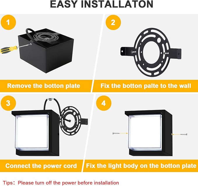 Outdoor Wall Light, 6000K Daylight Small Anti Rust Exterior Wall Lighting Fixtures, Black Square Wall Mount 12W LED Porch Lights for House with Waterproof for Front Porch, Garage, Patio