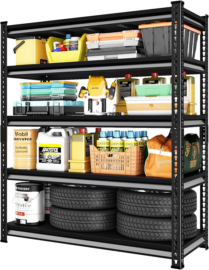 48" W Garage Shelving Heavy Duty, 2800LBS Loads Adjustable Garage Storage Shelves, 5-Tier Metal Shelving Units and Storage Racks, Industrial Utility Shelf,48" Wx18 Dx78 H, Black
