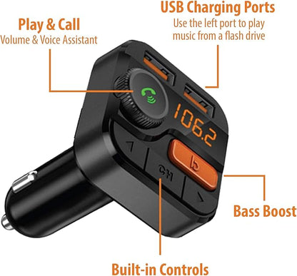 Xtreme Digital Lifestyle Accessories Armor All Wireless Bluetooth FM Transmitter with Dual Port USB Charging, Voice Controls, Bass Boost, Hands-Free Calling and Music Streaming,Block,AHF9-1010-BLK