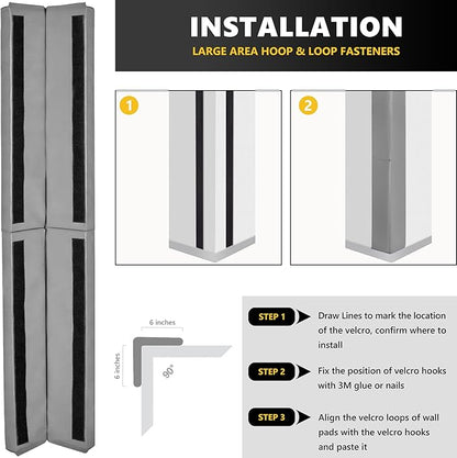 Wall Corner Guards & Edge Protector, Heavy Duty Wall Corner Protective Safety Padding, All-Weather 2 Sides Corner Pad for Gyms, Basketball Court, Playrooms, Garages,etc. (Gray, 5FT Tall 6in Sides)