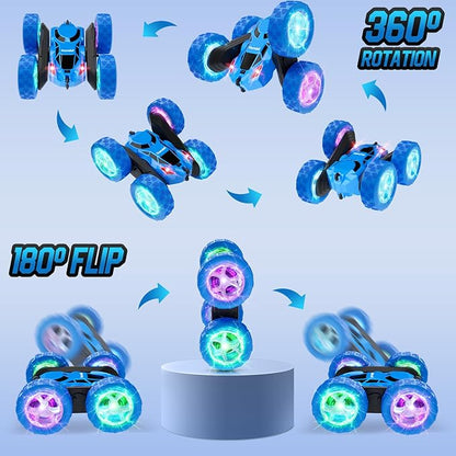 Remote Control Car for Boys 6-12 Year Old Double Sided 360°Rotating 4WD Rechargeable RC Cars Race Stunt Toy Car for Kids Birthday-Blue