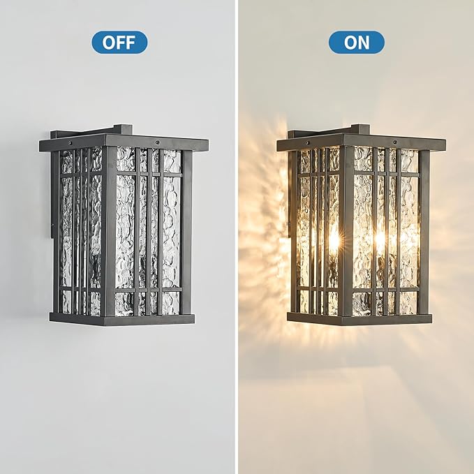 2-Light Outdoor Wall Light E26 Base Metal Frame - Black Exterior Waterproof Lanterns with Clear Glass, Porch Wall Mount Lighting for Garage, Patio(Bulb not Included)