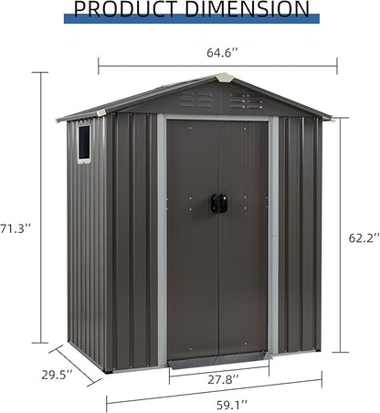 JY QAQA 5x3 FT Metal Outdoor Garden Storage Shed,Waterproof Metal Garden Sheds with Window and Lockable Double Door,Weather Resistant Steel Tool Storage House Shed forPatio,Lawn