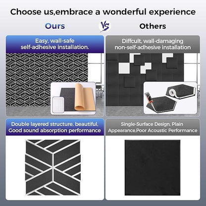12 Pack 2-Layer Soundproof Wall Panels, 12 x 12 x 0.43 in Sound Proof Foam Panels for Walls, 1.1lb/ft* High Density, Thicker 0.43 in, 3D Acoustic Panels,Artistic Noise Dampening Panels Black&White