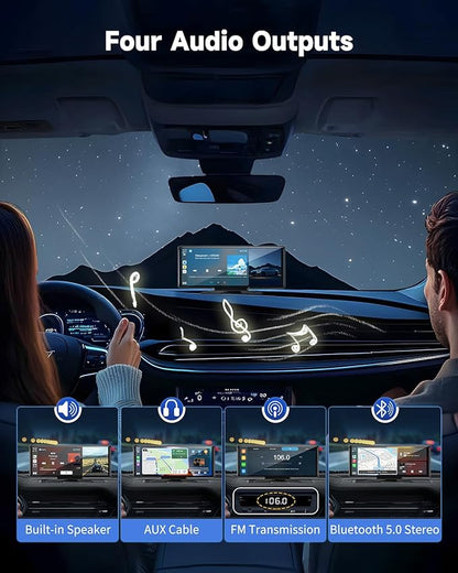 Wireless Carplay Screen for Car - 10.26 Inch Car Stereo Wireless Car Play & Android Auto Touch Screen, with 4K Dash Cam, Backup Camera, GPS Navigation, Voice Control,Bluetooth,Mirror Link,FM