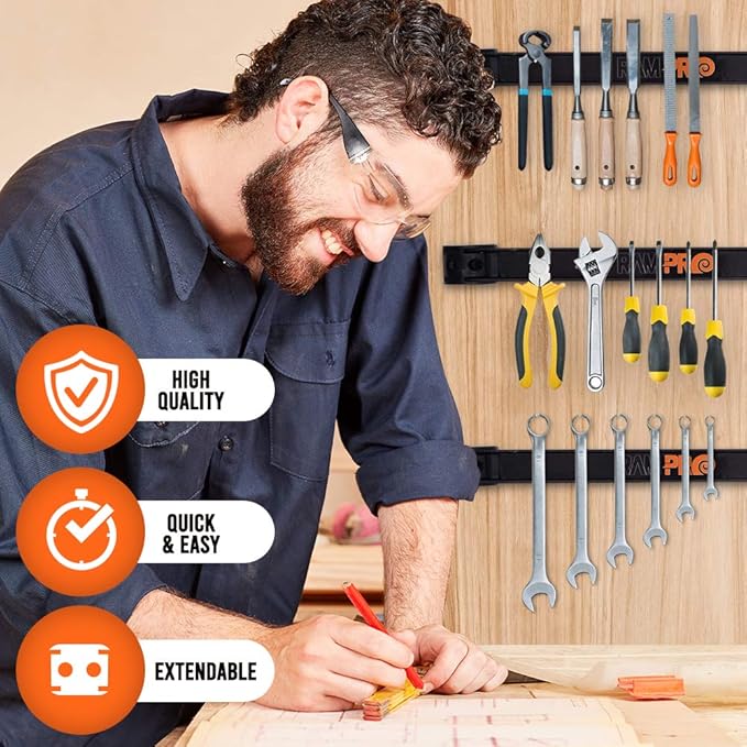 12" Magnetic Tool Holder Strip - A Tool Magnet Bar for Garage Organization, Shop Organization, and Workbench Accessories - Best Gift for Men - Easy To Install in Workshop - Mounting Screws Included.