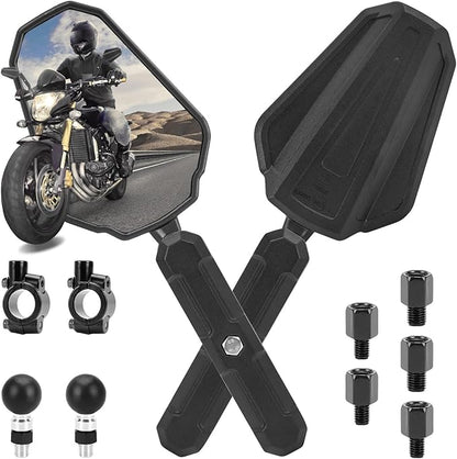 Motorcycle Mirrors, ATV Rear View Mirror With Adjustable Ram mount, No Vibration & Wobble, Dirt Bike Mirrors for handlebars Compatible with Scooter Ebike Moped, 2 Pack
