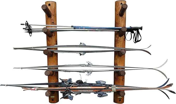 10-Place Wall-Mounted Ski Log Racks - Skis Wall Mount Garage Racks, Indoor & Outdoor Vertical Ski Holders for Walls, Hangers for Skis Indoor Storage Rack, Garage Hanging Rack - Canyon Brown