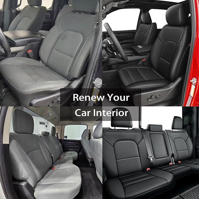 AOMSAZTO Custom Fit Seat Covers for Ram 2500 (2019-2025) Premium Faux Leather Car Seat Covers Full Set Black Waterproof Protection