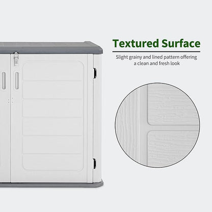 Macrout 25 Cu.Ft Small Plastic Outdoor Storage Cabinet with Floor, 4.3 x 2.5 ft Waterproof Resin Outdoor Storage Shed, Lockable Horizontal Shed for Garden and Patio