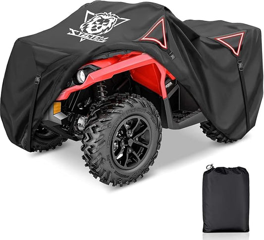 XYZCTEM Premium ATV Cover,Outdoor Protection Against Water, UV, Wind. Quad Cover for Can-am,Suzuki,Kawasaki, Honda, Yamaha, Polaris,and More.4 Wheeler Accessories with Thickened Straps(Black,82" L)